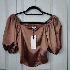 RO & DE Satin Bronze Puff Sleeve Top Size Small
